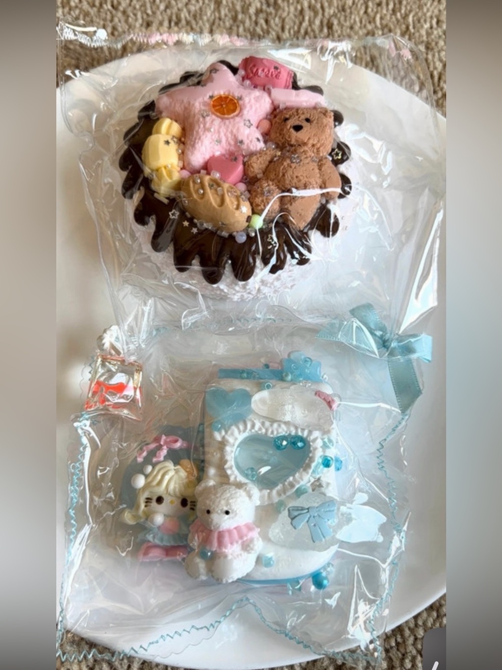 Cute Squishy Set - Pink & Blue Plush Bear Accents